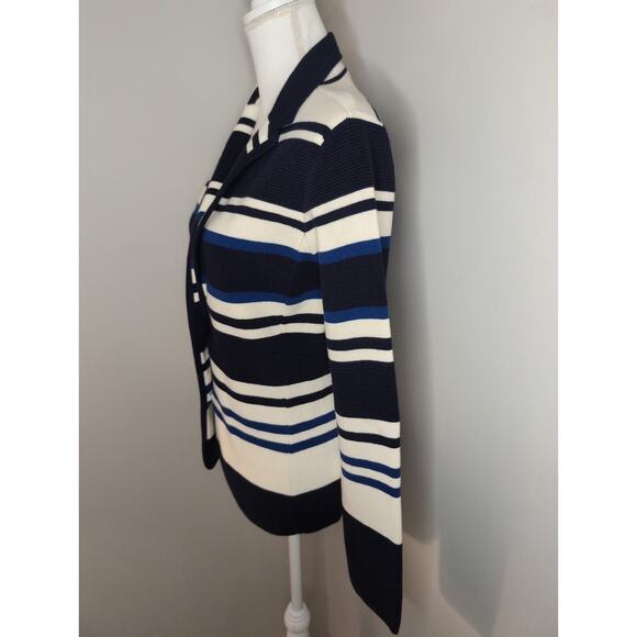 Ann Taylor M blue striped cozy preppy blazer jacket - Picture 2 of 7